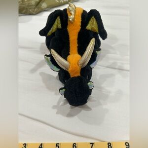 Vintage Webkinz Black Orange Dragon Plush Metallic Gold Horns 10” Stuffed Animal